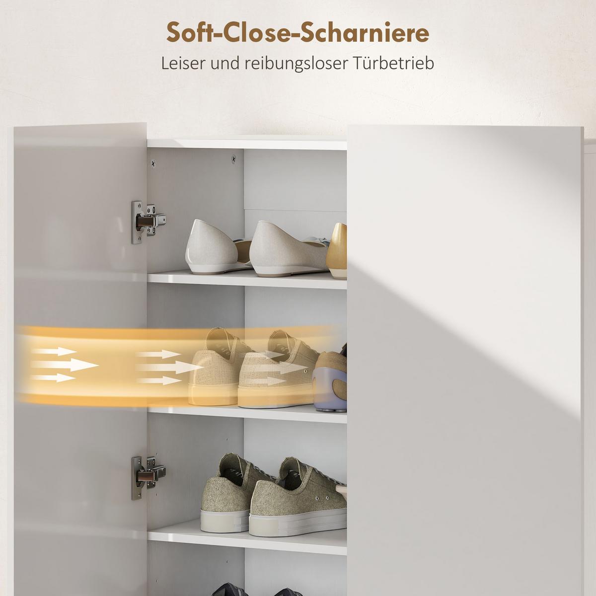 SCHUHSCHRANK, Schuhregal mit Verstellbaren Ablagen, Belüftungslöchern - Weiß Hochglanz/Weiß, Holzwerkstoff (34.5/103/72cm) - HOMCOM