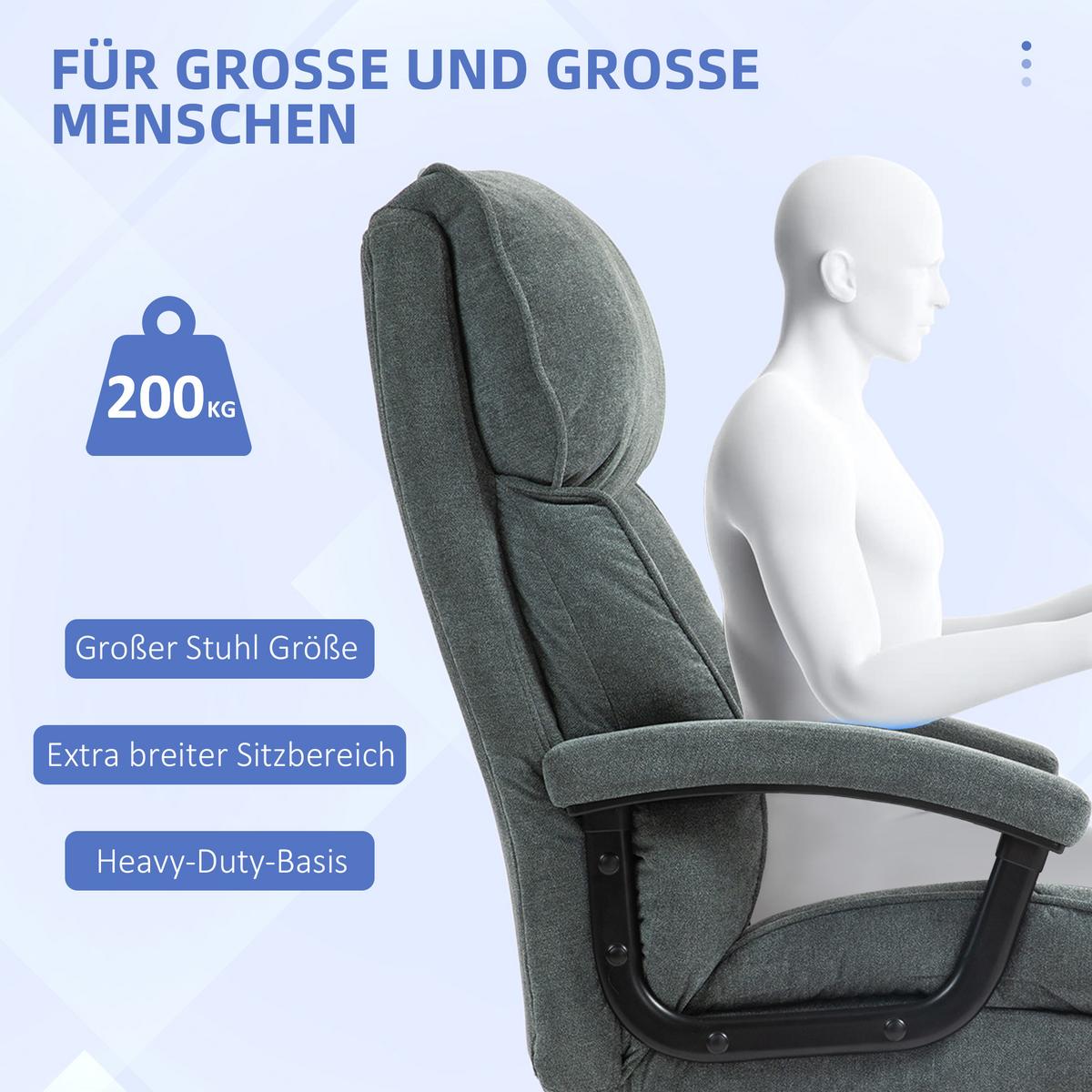 BÜROSTUHL, Ergonomisch Schreibtischstuhl mit Wippfunktion, Leinenoptik, Grau - Grau, Textil (79/125/68.5cm) - HOMCOM