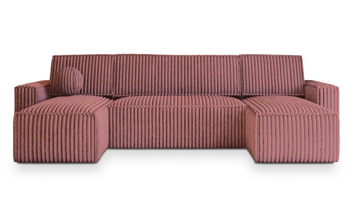 WOHNLANDSCHAFT PESANO T Rosa Kordstoff mit Schlaffunktion - Rosa/Grau, Holz/Kunststoff (306/85/140cm) - MASSENO