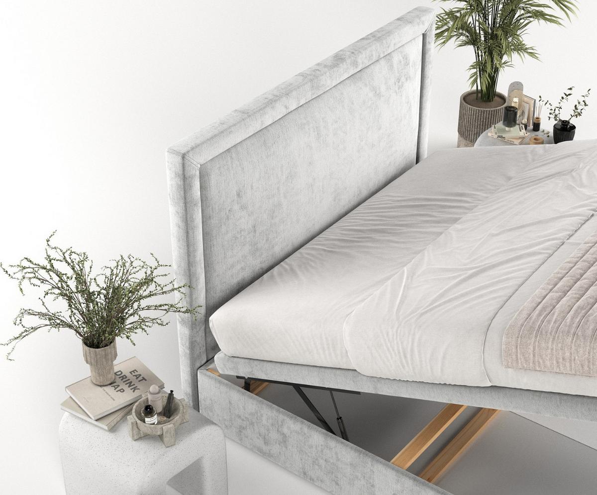 POLSTERBETT Salma mit Stauraum 200/200 cm Hellgrau im Lotta Stoff - Hellgrau/Schwarz, Holz/Holzwerkstoff (200/200cm) - AltaBeds