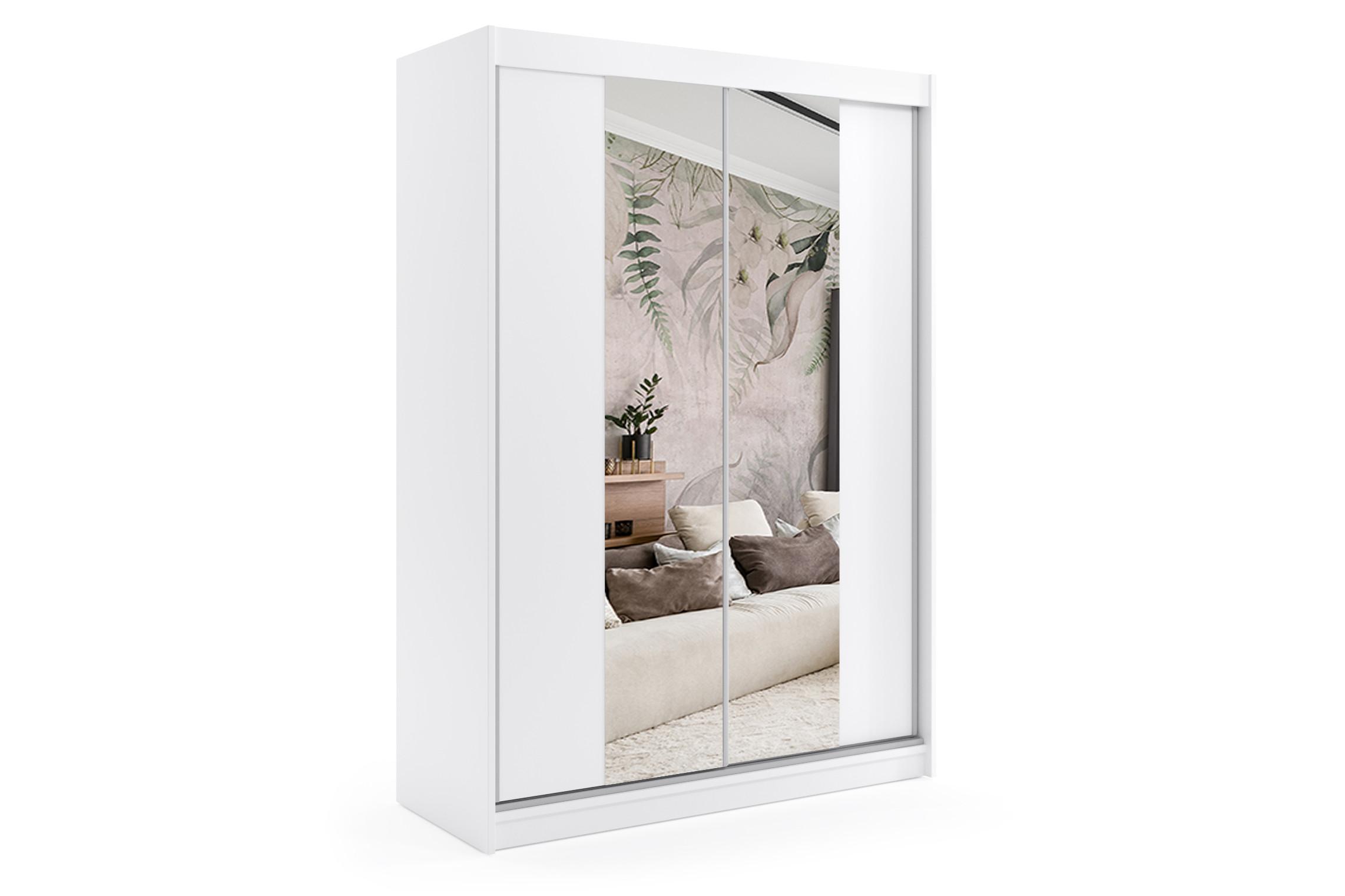 KLEIDERSCHRANK mit Spiegel-Schiebetüren und Aluminium-Leisten - LUZO - 120 cm Weiß - Weiß, Holzwerkstoff (120/216/61cm) - ALTDECOR