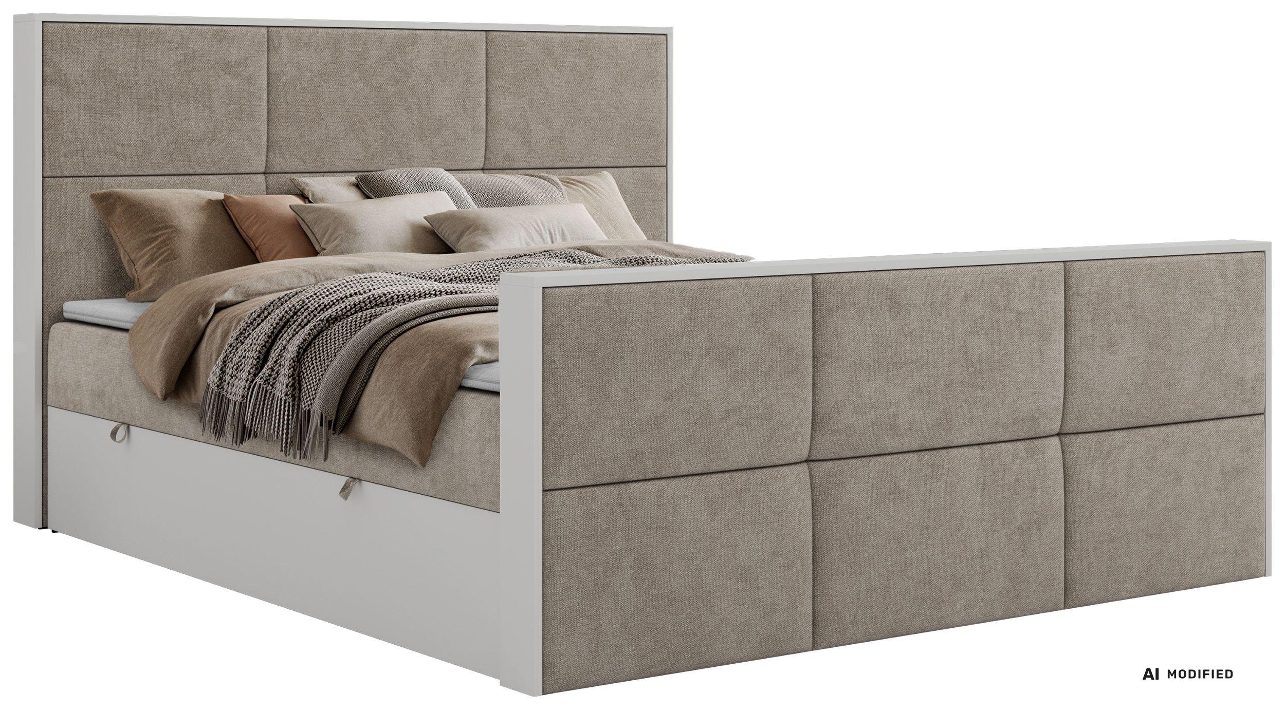 BOXBETT DELVIT DUO 160/200 - Greige Stukture - Topper Visco - H3 - Greige/Schwarz, Kunststoff/Textil (160/200cm) - MKS