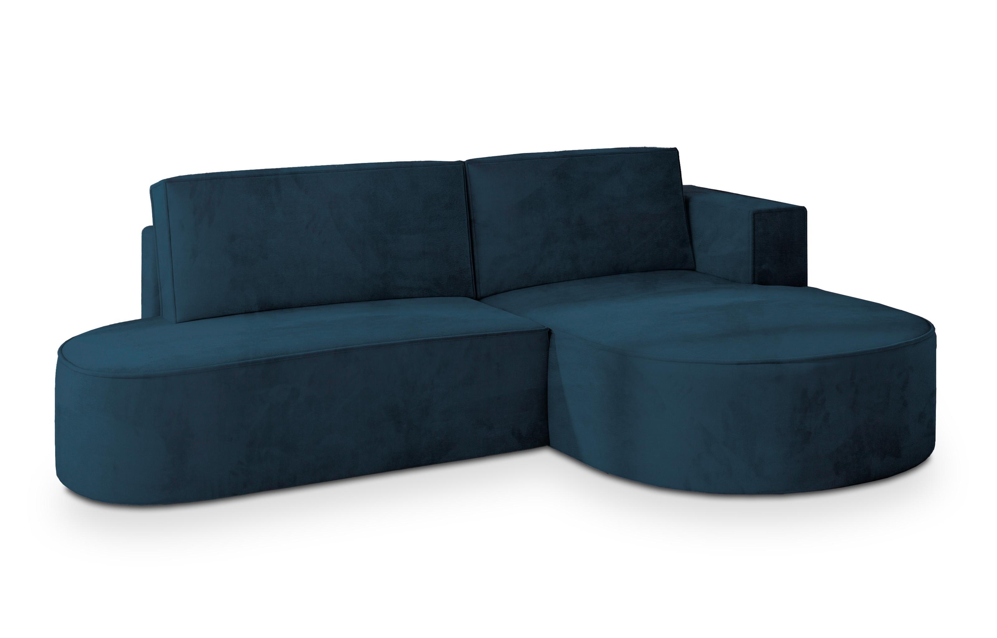 ECKSOFA CORTIO M R-S Blau Velours-Stoff mit Schlaffunktion - Blau/Grau, Holz/Kunststoff (265/174cm) - MASSENO