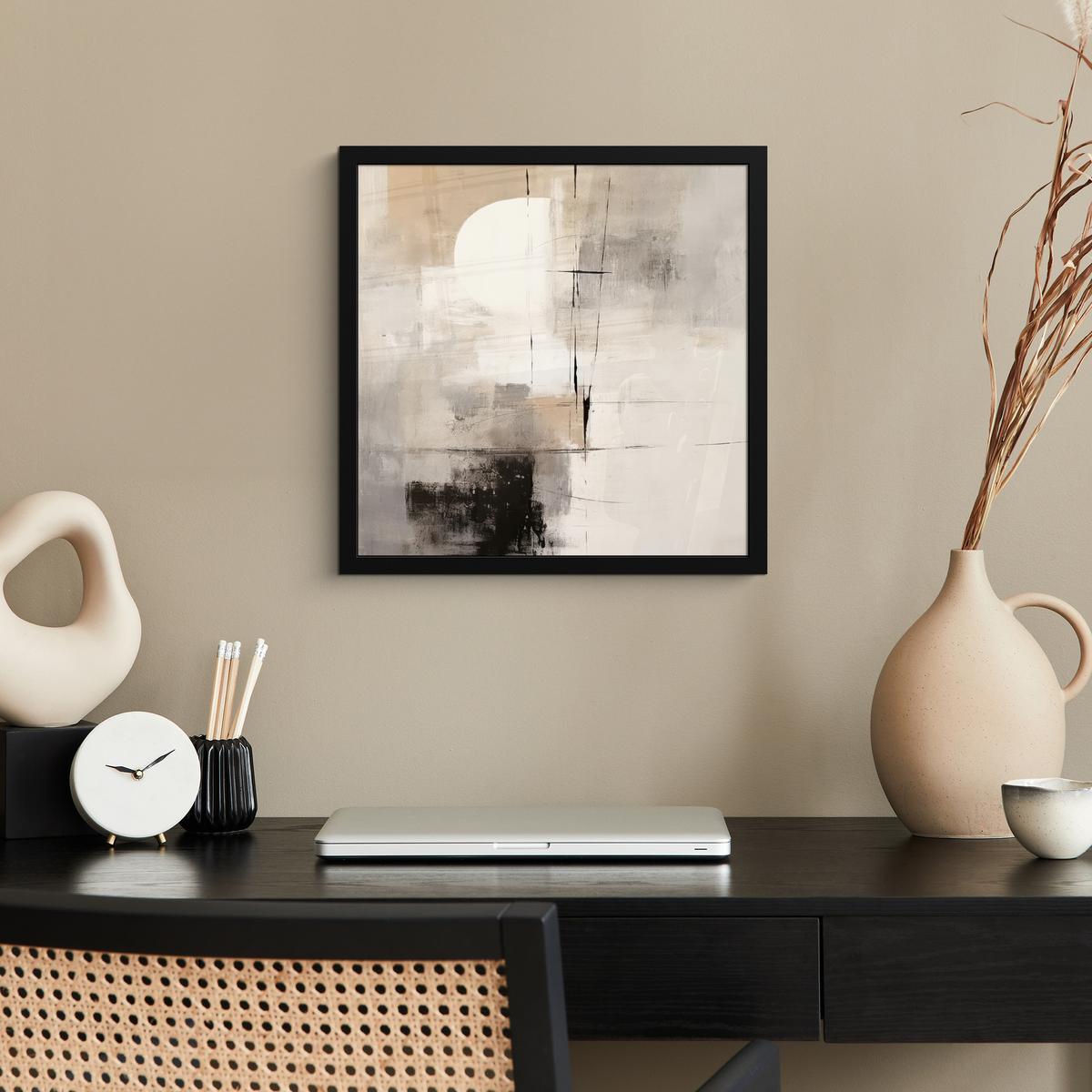 POSTER MIT RAHMENGERAHMTES BILD Abstrakt - Kunst - Grau 40x40 cm - Hellgrau, Papier (40/40cm) - MuchoWow