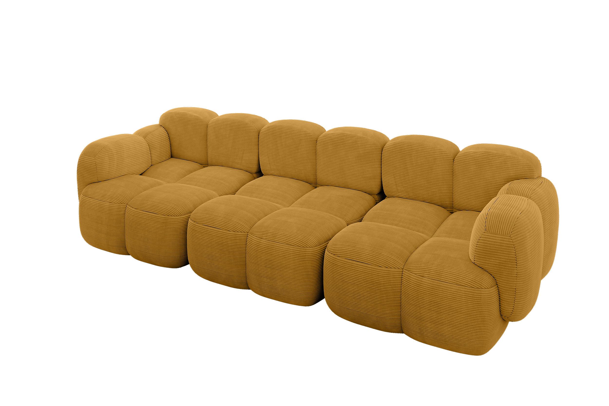 3-SITZER modulares Sofa Miko-S2 300x118x75 cm Senfgelb Cord - Schwarz/Honig, Holzwerkstoff/Kunststoff (300/75/118cm) - ALTDECOR