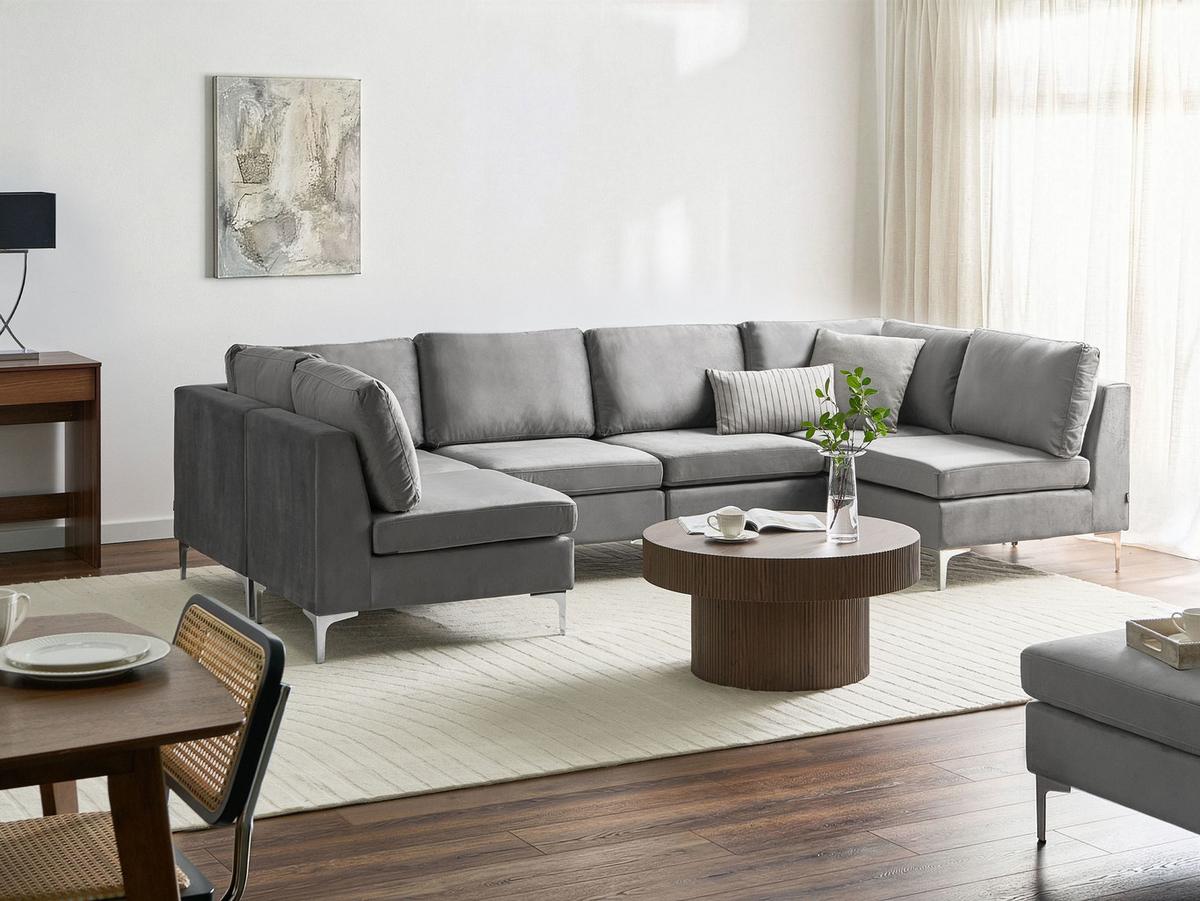 6-SITZER-MODULSOFA U-förmiges Grau Samtstoff Evja - Dunkelgrau, Textil (300/84/150cm) - Beliani