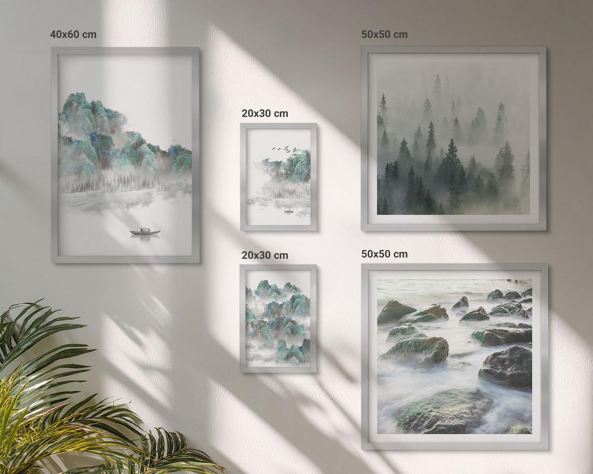 BILDER SET 5er Set - 50x50 cm & 20x30 cm & 40x60 cm Silberner Rahmen - Sommerwiesenblumen Sonnenuntergang - Silberfarben, Kunststoff (40/60cm) - TULUP