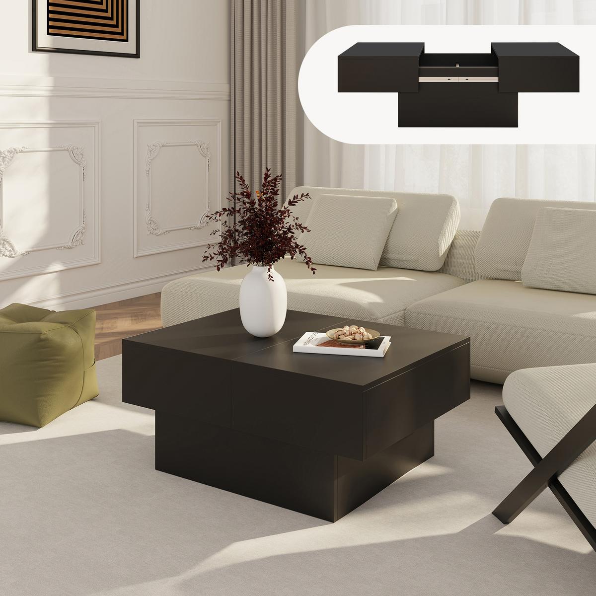 COUCHTISCH Lens 80/60/36 cm - Schwarz, Holzwerkstoff (60/80/36cm) - [en.casa]