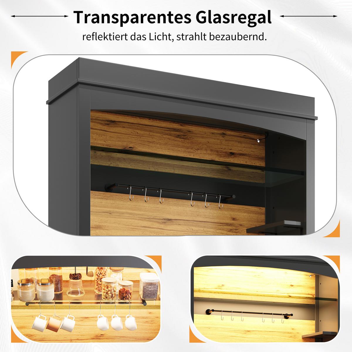 BUFFETSCHRANK Schwarz 107x43x184 cm mit LED-Beleuchtung - Schwarz, Holzwerkstoff (107/184/43cm) - Urban Meuble