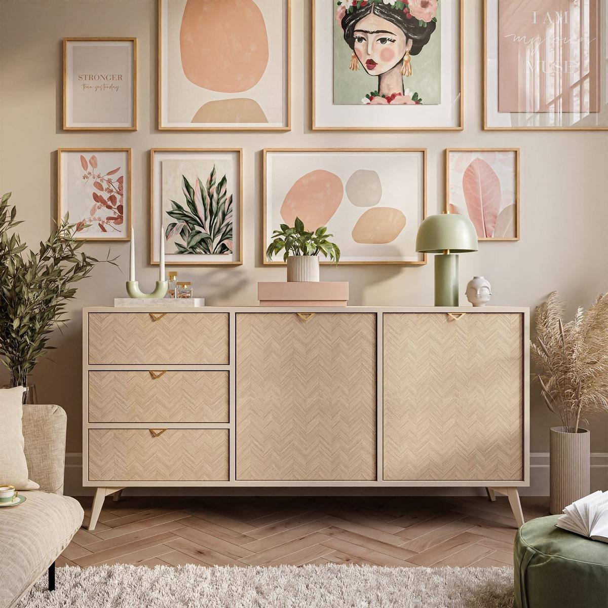 KOMMODE ALOE KSZ158 mit Schubladen Sandbeige - Beige, Holzwerkstoff (158/80/38cm) - Lookway