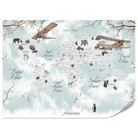 FOTOTAPETE für Kinderzimmer Weltkarte Tiere Flugzeuge Pflanzen 300x210 - Blau/Beige, Papier (300/210cm) - Muralo