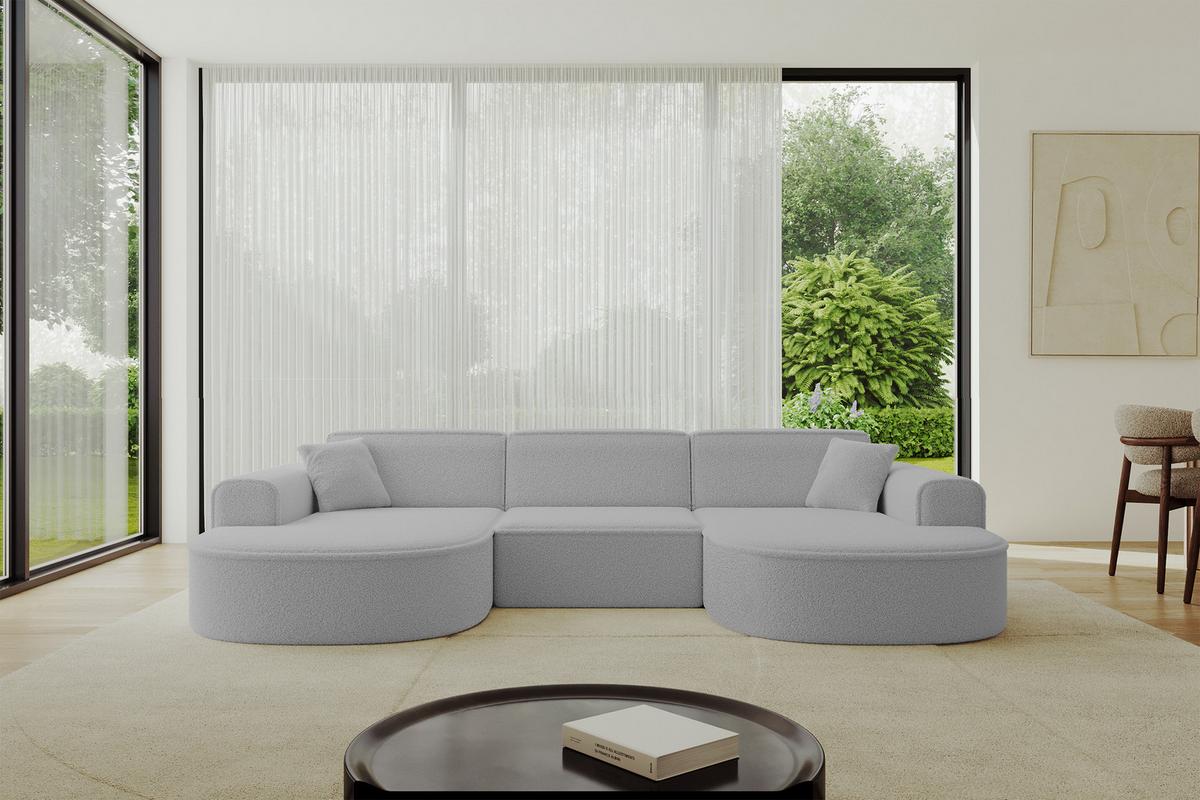 WOHNLANDSCHAFT MARI-U1 - 303x171x79 cm Hellgrau Bouclé - Hellgrau/Schwarz, Holzwerkstoff/Kunststoff (303/79/171cm) - ALTDECOR