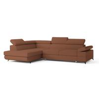 ECKSOFA FAVIEN L-S Kupferfarben Boucle-Stoff mit Schlaffunktion - Kupferfarben, Holz (257/190cm) - MASSENO