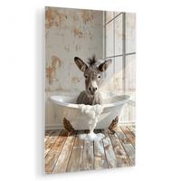 ACRYLGLASBILD Esel - Tiere - Badewanne - Schaumstoff 80x120 cm - Weiß, Glas (80/120cm) - MuchoWow