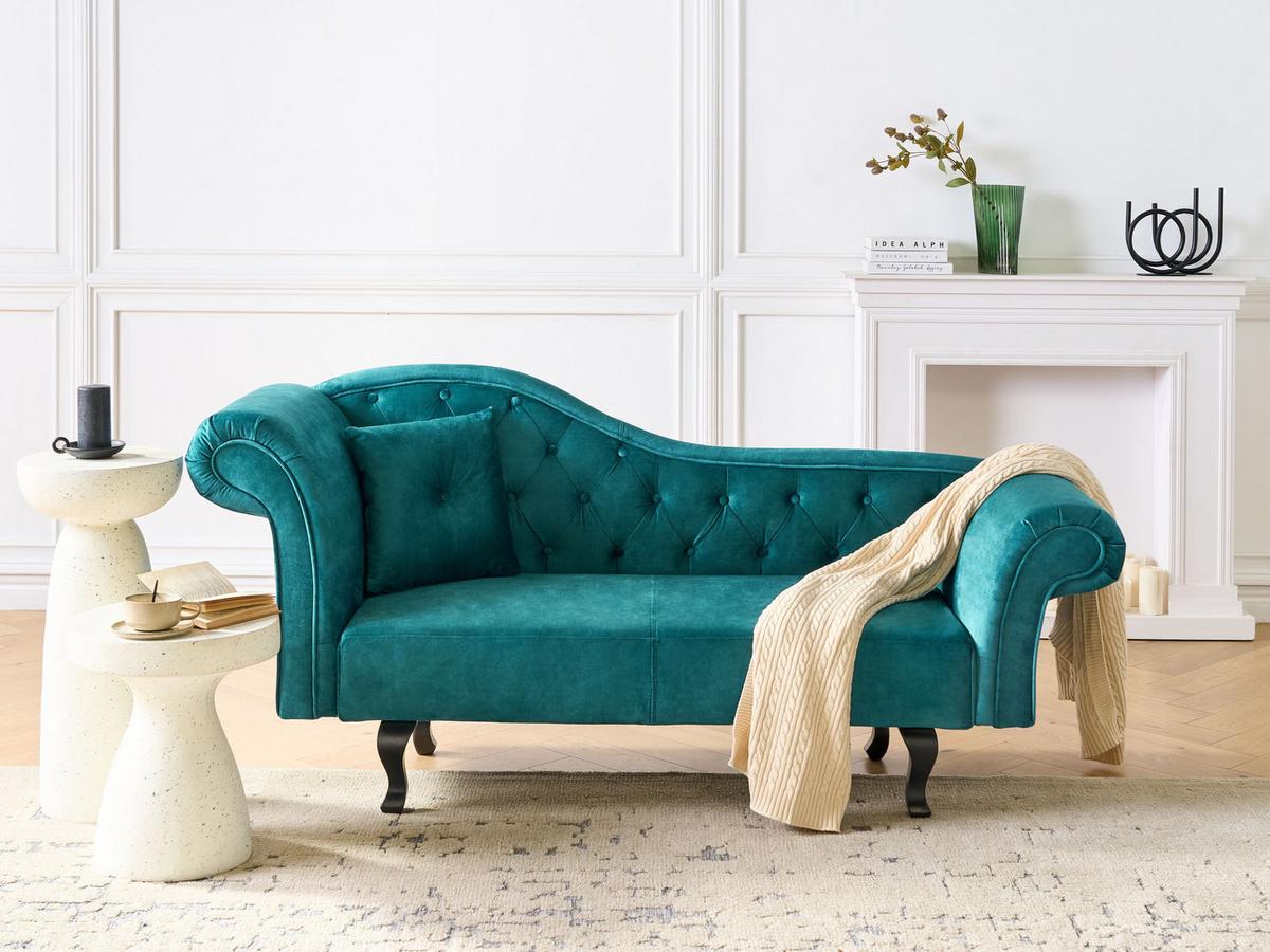 CHAISELONGUE-LINKSSEITIGE Samtstoff Smaragdgrün mit Kissen Lattes Ii - Smaragdgrün/Braun, Textil (192/81/59cm) - Beliani