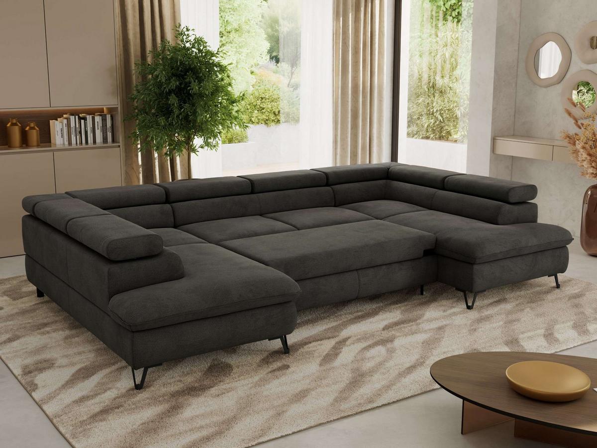 WOHNLANDSCHAFT PABLO U Velvet Dunkelgrau - Dunkelgrau/Schwarz, Textil/Metall (346/76/208cm) - MKS