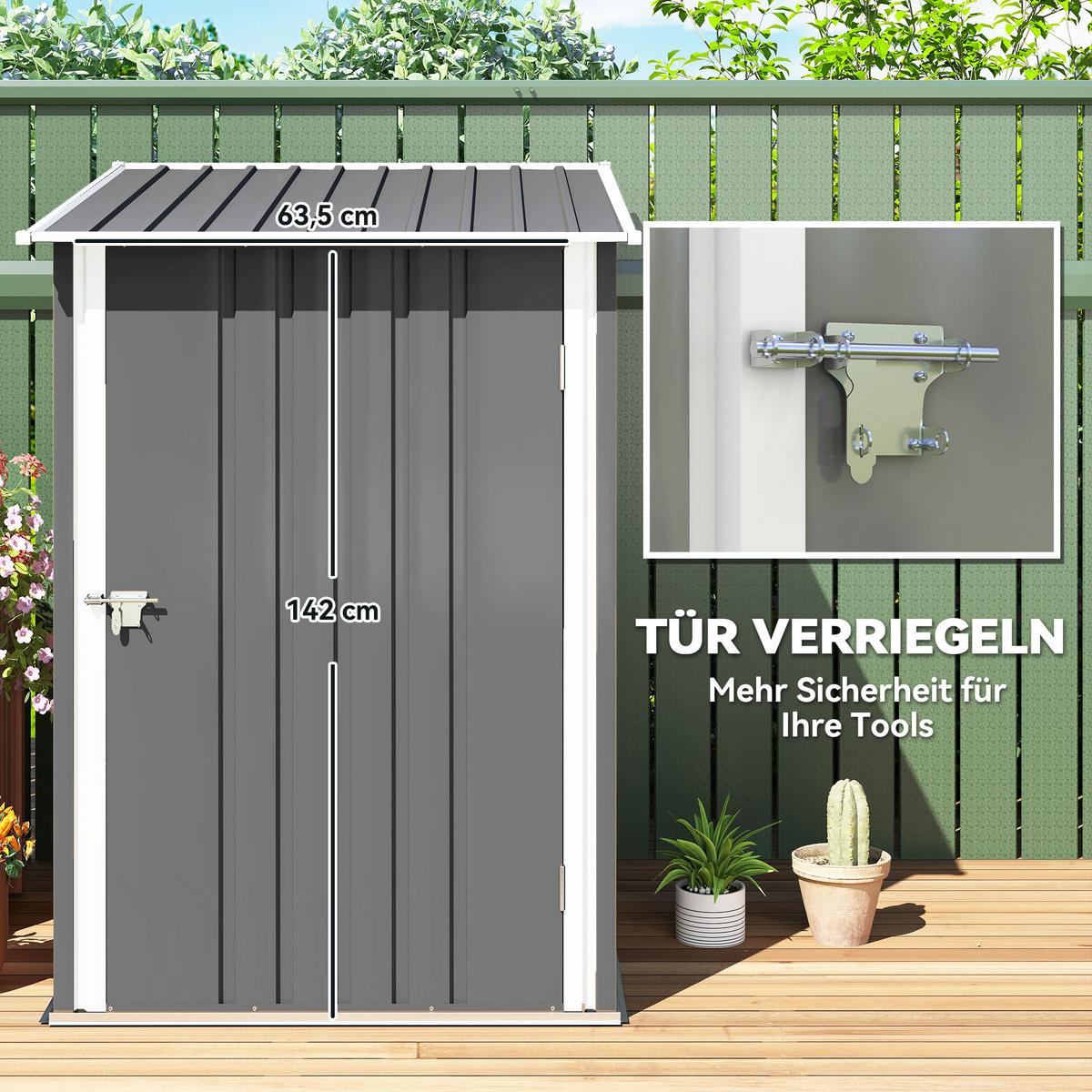 GERÄTEHAUS aus Stahl, 0,92 m² Geräteschuppen mit Pultdach für Balkon Grau - Grau, Metall (103/160/100cm) - Outsunny