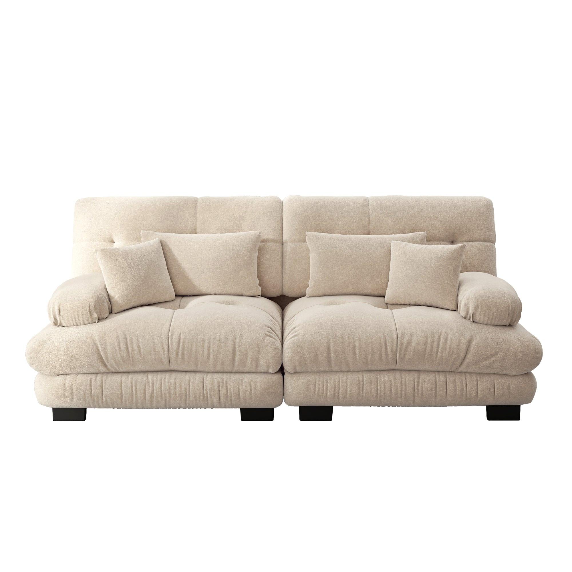 2-SITZER-SOFA aus chenille wolken-design & massivholzrahmen - Beige, Textil (77/81/220cm) - Urban Meuble