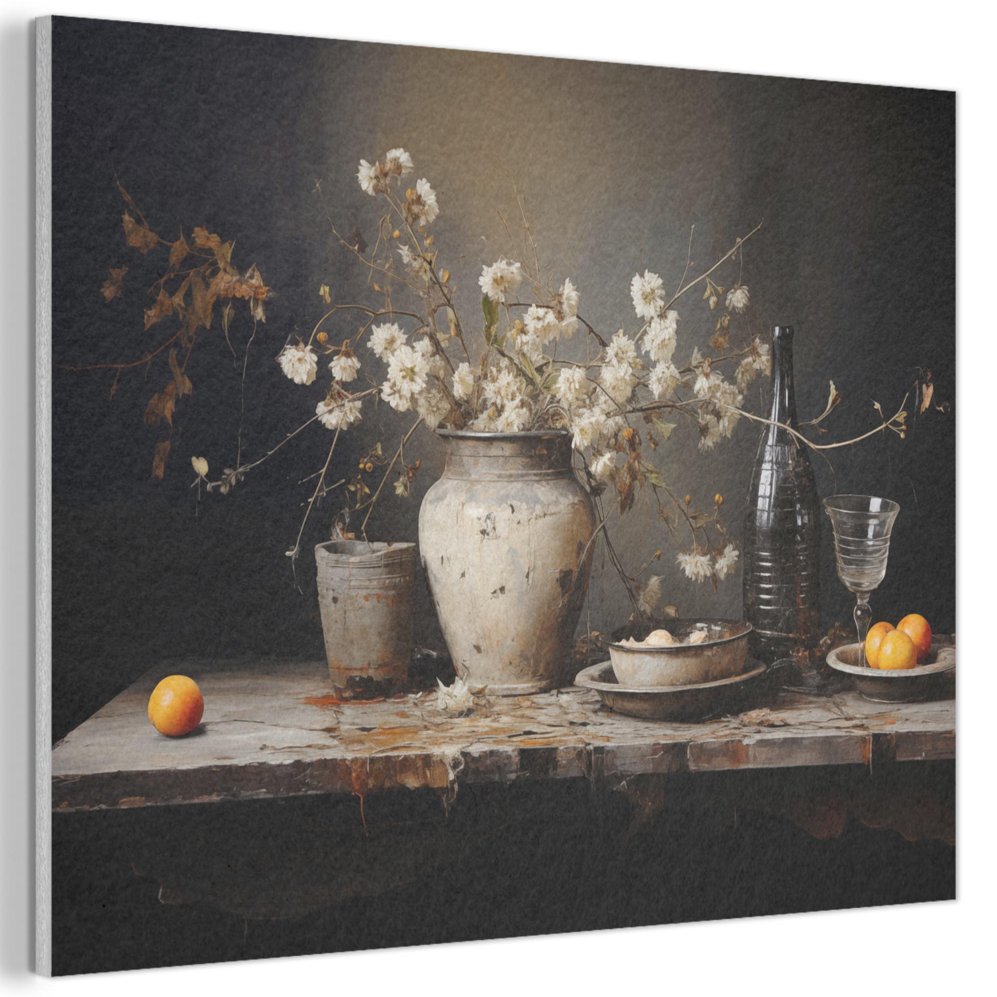AKUSTIKBILD Stilleben - Blumen - Blumenstrauß - Vase - Wein Wandbild Wohnzimmer 100x70 cm - Schwarz, Kunststoff (100/70/0.9cm) - MuchoWow