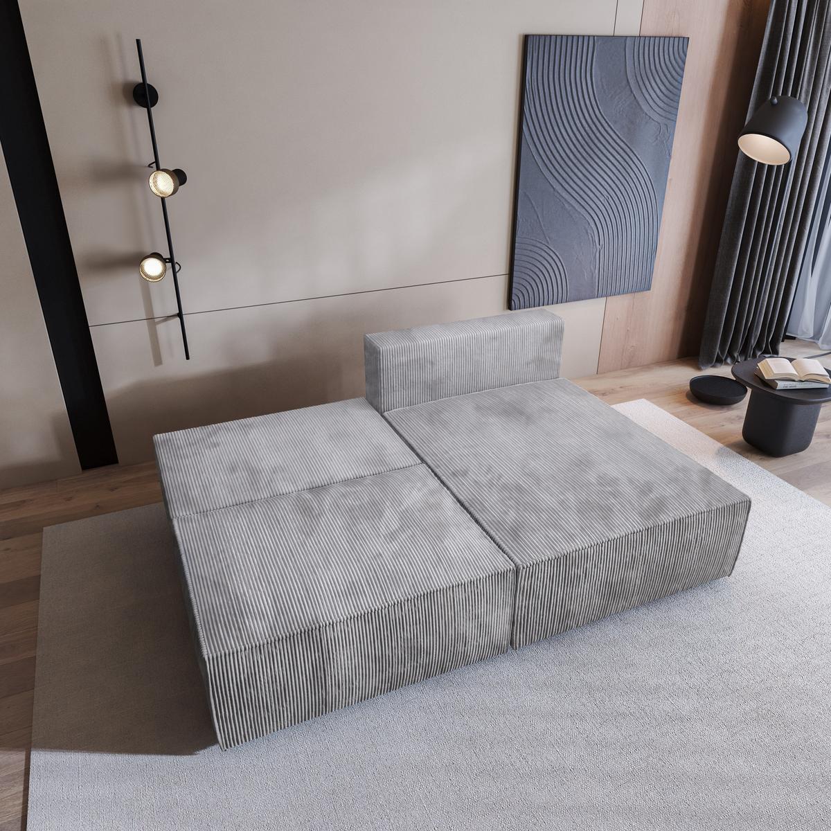 ECKSOFA FIORO P Hellgrau Kordstoff mit Schlaffunktion - Hellgrau/Grau, Holz/Kunststoff (204/148cm) - MASSENO