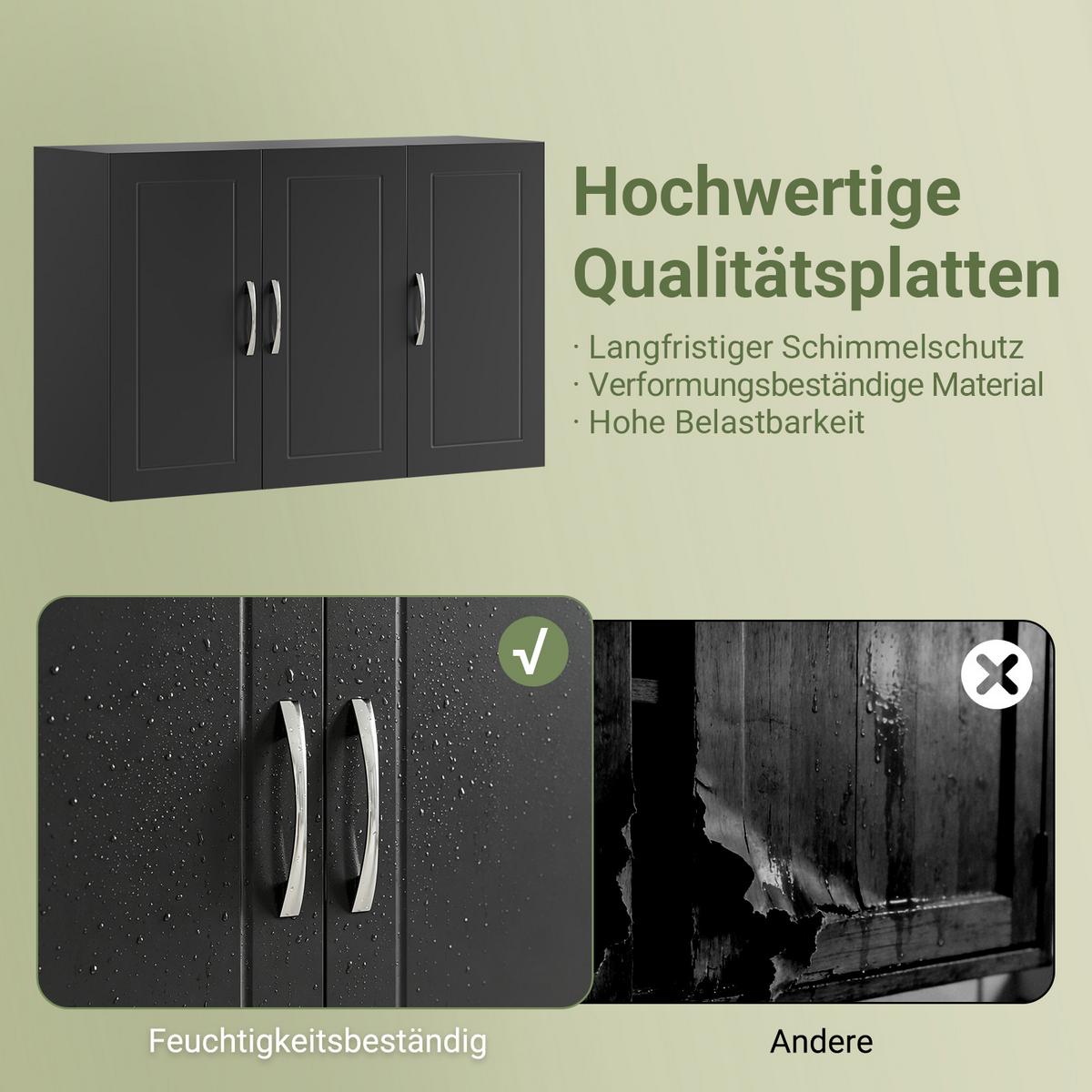 HÄNGESCHRANK schwarz, 90 x 60 x 30 cm, mit verstellbarem Einlegeboden, Badezimmerschrank hängend für Küche und Flur - Schwarz, Holzwerkstoff (90/60/30cm) - SoBuy