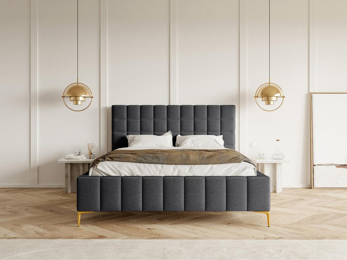 POLSTERBETT Szejlo Dunkelgrau Chenille 180 cm - Dunkelgrau/Goldfarben, Textil/Metall (180/200cm) - Selsey