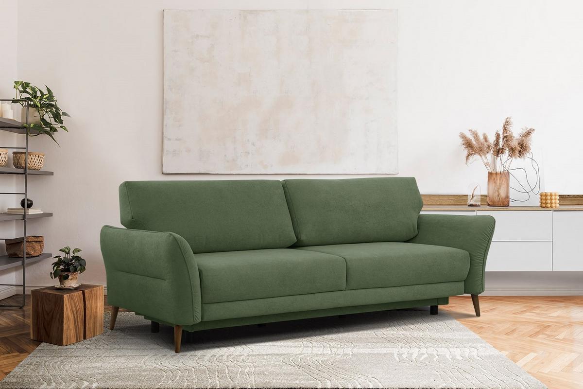 SOFA FIGARI 3-Sitzer mit Schlaffunktion, grün - Braun/Grün, Holz/Textil (232/90/107cm) - Wozimo