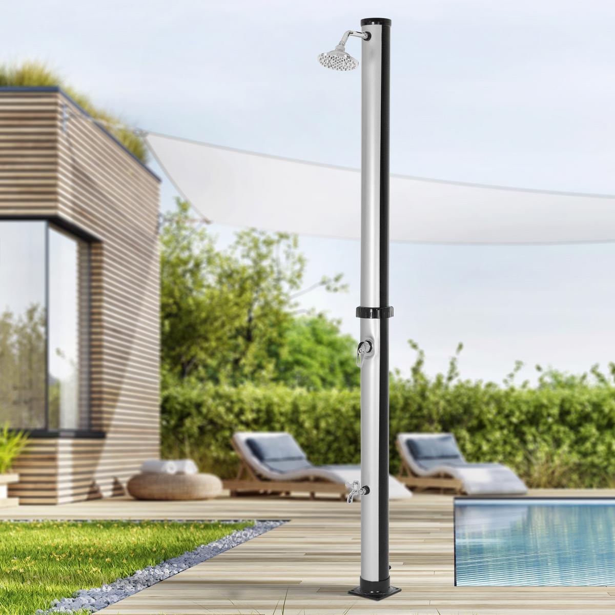 SOLARDUSCHE 20L 210 cm Silber-Schwarz rund - Silberfarben, Kunststoff (12.5/210/15.5cm) - ML-DESIGN