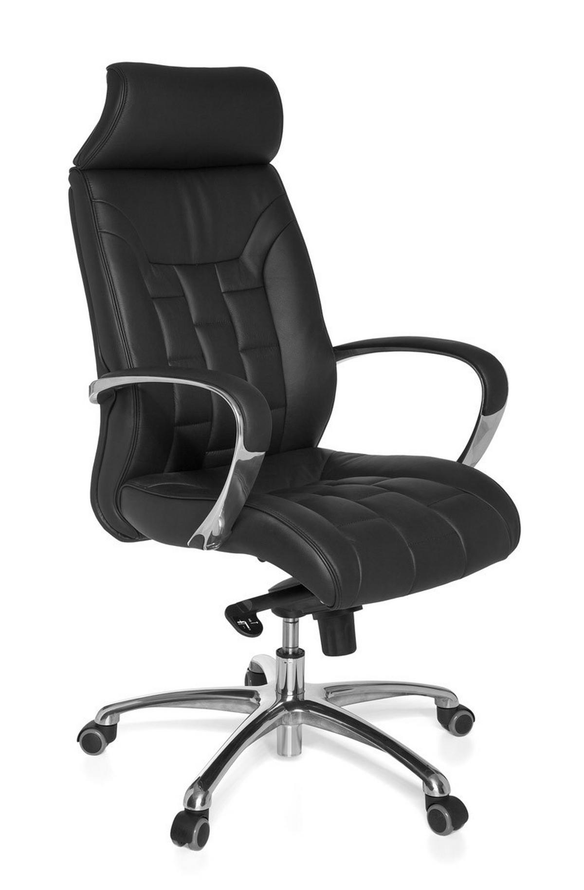 CHEFSESSEL Echtleder mit Multiblockmechanik und Lendenstütze Belastbar bis 120 kg - Silberfarben/Schwarz, Leder (66/128/62cm) - KADIMA DESIGN
