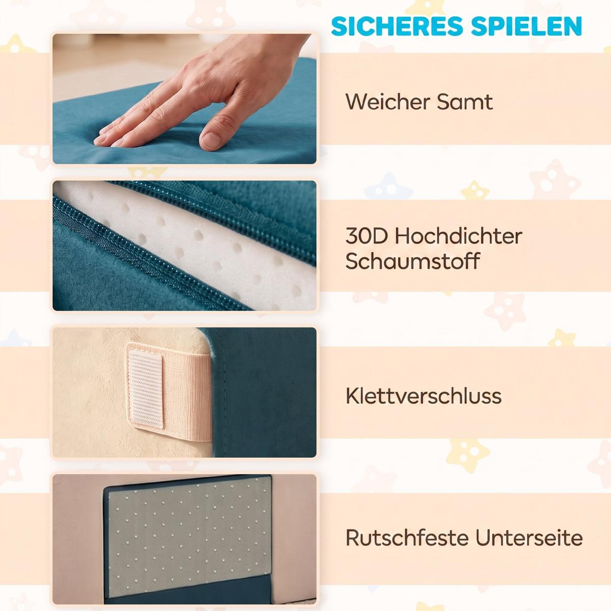 KINDER-SPIELSOFA 2er Set Samt Schaumstoff Blau - Dunkelblau, Textil (39/131cm) - AIYAPLAY