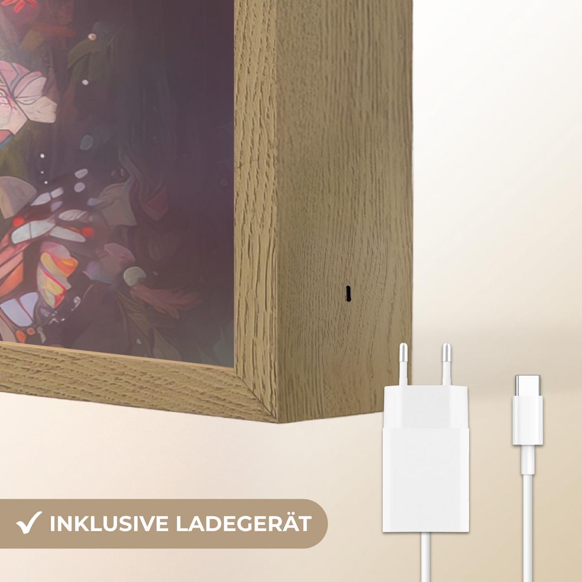 NACHTTISCHLAMPE MIT AKKU Pferd - Natur - Blumen - Schmetterlinge - Wald 100x70 cm - Dunkelbraun, Holzwerkstoff (8/100/70cm) - OnlyWow
