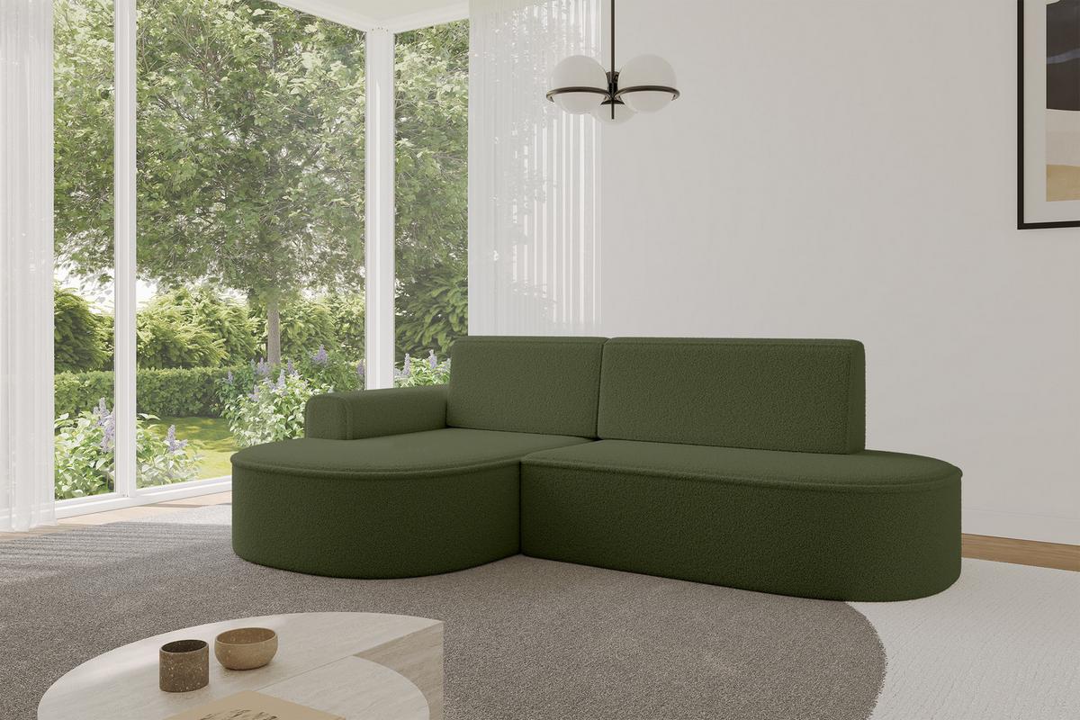ECKSOFA mit Schlaffunktion und Bettkasten Ottomane Links MARI-L1-S - 283x167x73 cm Grün Bouclé - Schwarz/Grün, Holzwerkstoff/Kunststoff (283/167cm) - ALTDECOR