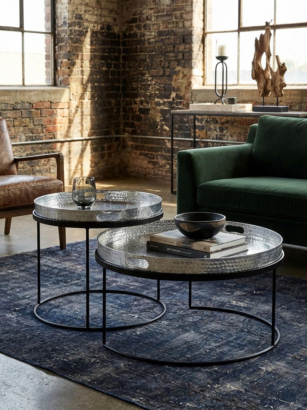 COUCHTISCH 2er Set Aluminium Hammerschlag Handgefertigt, Silber 56x56x33 cm - Silberfarben/Schwarz, Metall (56/56/33cm) - KADIMA DESIGN
