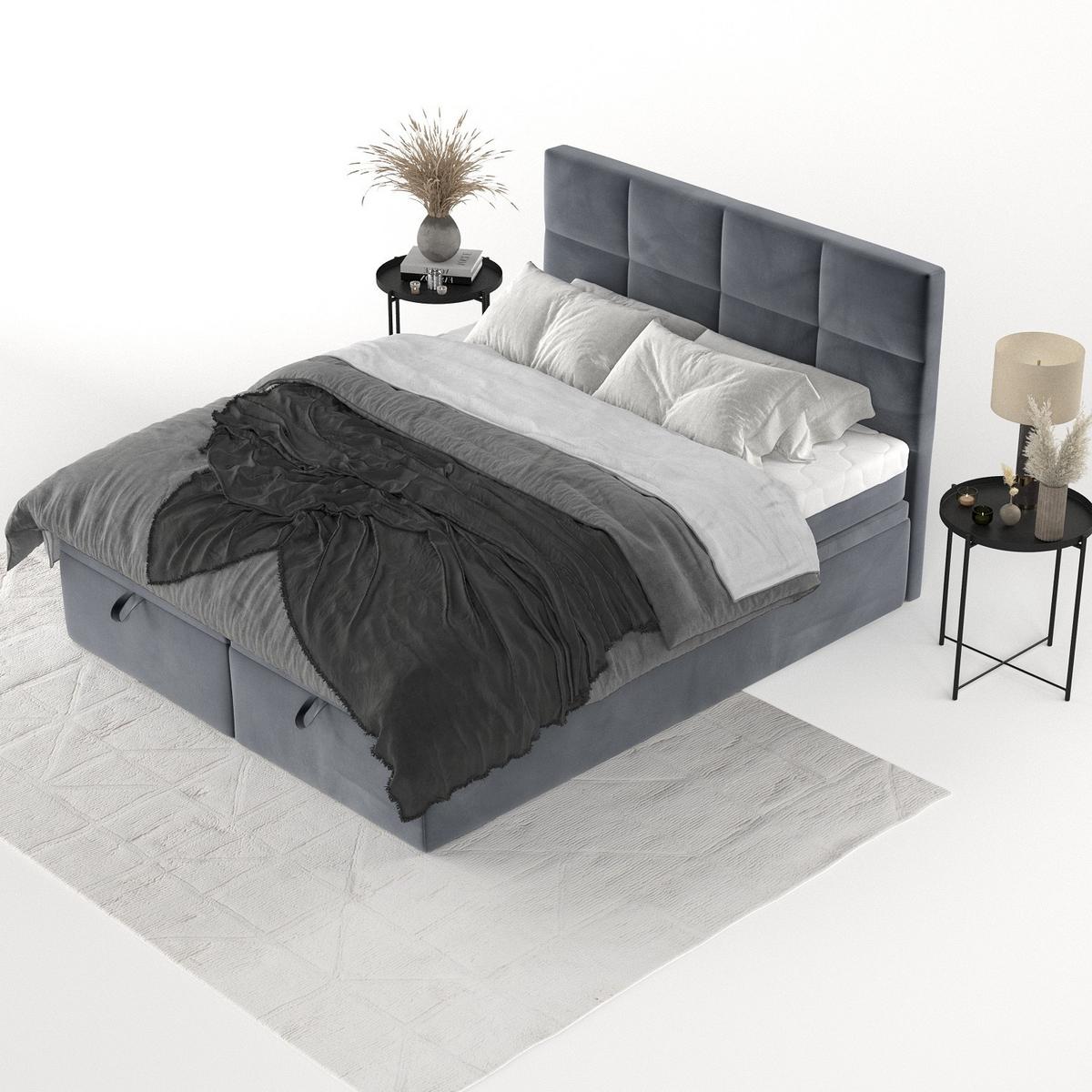 BOXBETT Tessa 140/200 cm Dunkelgrau im Kronos Stoff - Dunkelgrau/Schwarz, Holz/Holzwerkstoff (140/200cm) - AltaBeds