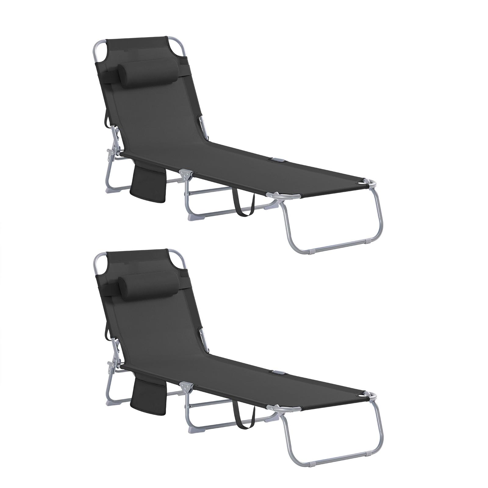 SONNENLIEGE 2er Set Schwarz - Schwarz, Textil/Metall (195/58/63cm) - SoBuy