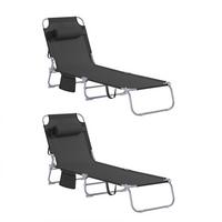 SONNENLIEGE 2er Set Schwarz - Schwarz, Textil/Metall (195/58/63cm) - SoBuy