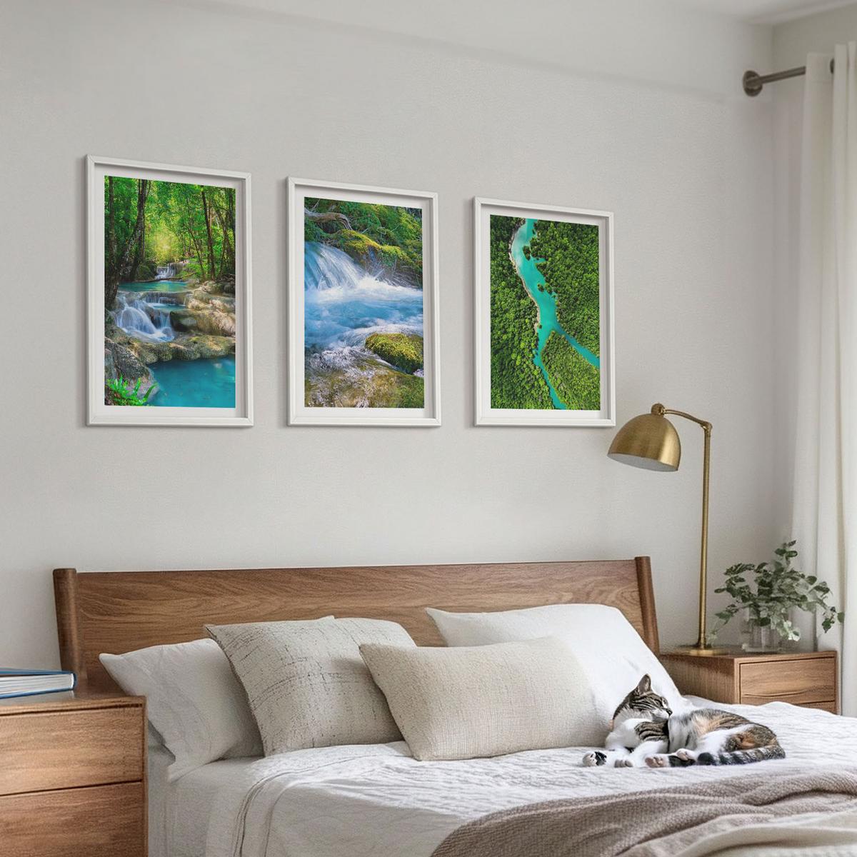 BILDER SET 3er Set - 40x60 cm Weißer Rahmen - Grüne Wälder, kristallklares Wasser - Weiß, Kunststoff (40/60cm) - TULUP