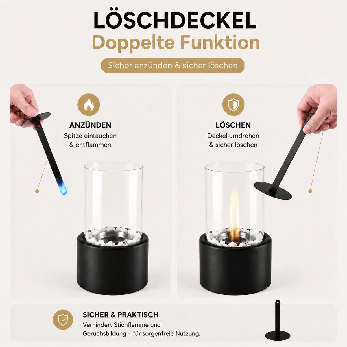 TISCHKAMIN Eryxvar 12.3/9.9/21 cm - Schwarz, Glas/Metall (9.9/21/12.3cm) - ZMH