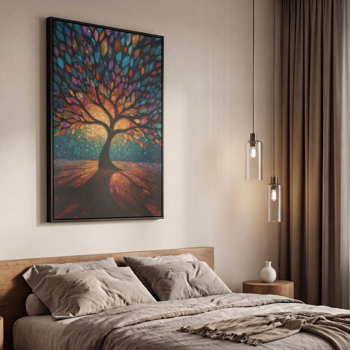 LEINWAND Bilder mit Rahmen - Mosaik - Bunt - Baum - Äste - 60x90 - Multicolor, Textil (60/90cm) - MuchoWow
