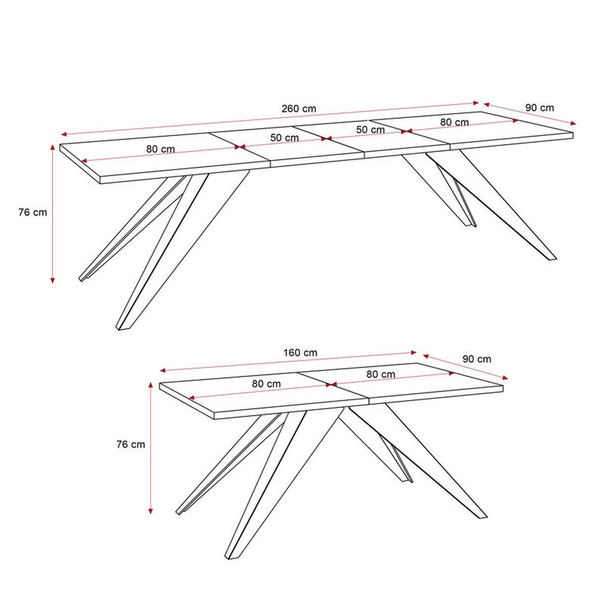 AUSZIEHTISCH XANDRO 160/90/76 cm mit Metallgestell, Schwarz / Grigia Pietra - Schwarz/Grau, Holzwerkstoff/Metall (90/160/76cm) - Idohome