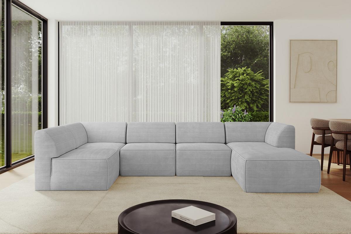 WOHNLANDSCHAFT Ottomane Rechts MOVO-L 345x180x78 cm Grau Cord - Grau, Holzwerkstoff/Kunststoff (180/78/345cm) - ALTDECOR