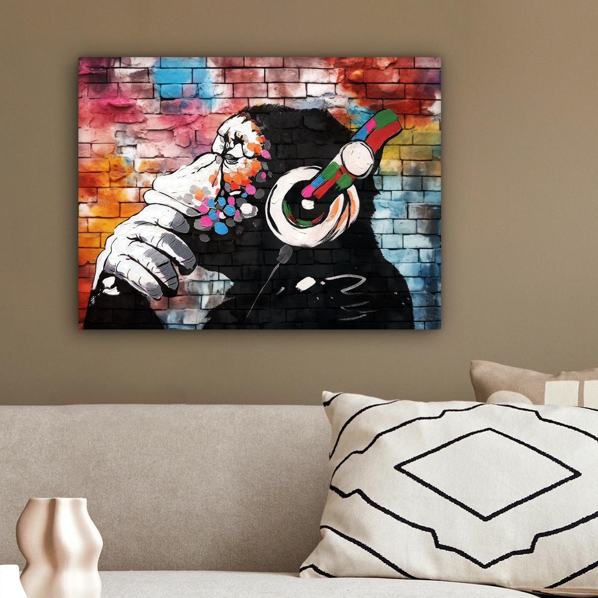 LEINWANDBILD Affe - Graffiti - Musik Wandbild 40x30 cm - Multicolor, Textil (40/30cm) - MuchoWow