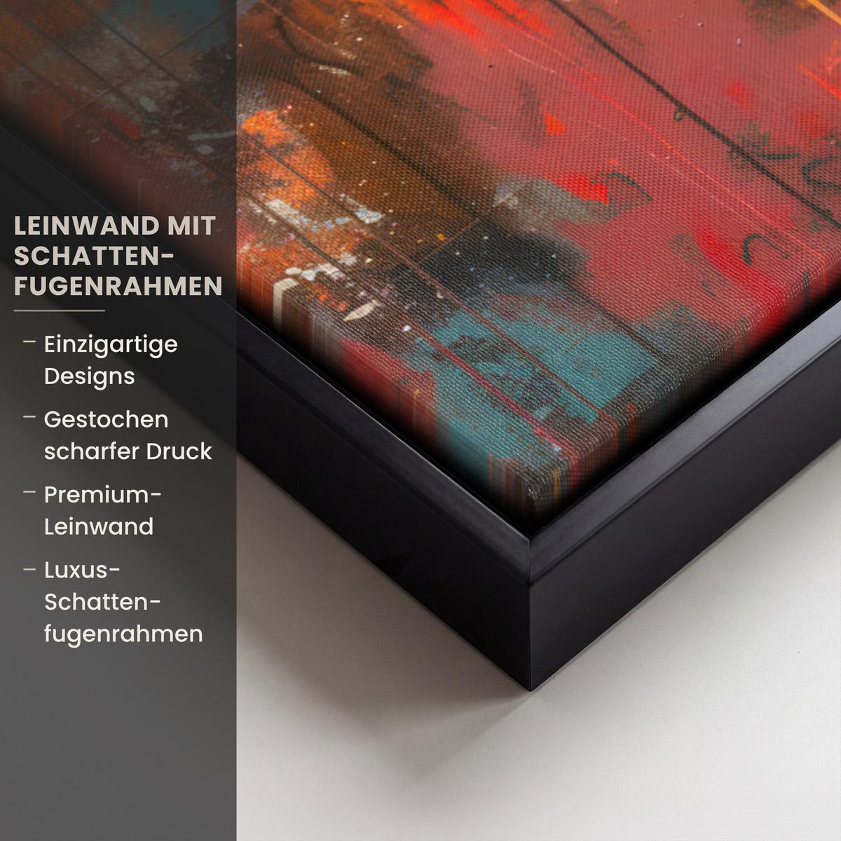 LEINWAND Bilder mit Rahmen - Straßenkunst - Liebe - Graffiti - Kunst - Banksy - 80x60 - Orange, Textil (80/60cm) - MuchoWow