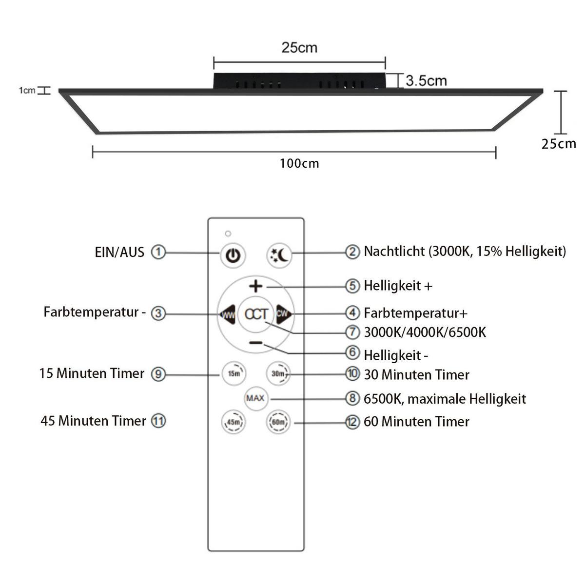 LED-DECKENLEUCHTE Landshut 100/25/4.5 cm - Schwarz, Metall (100/25/4.5cm) - Nettlife