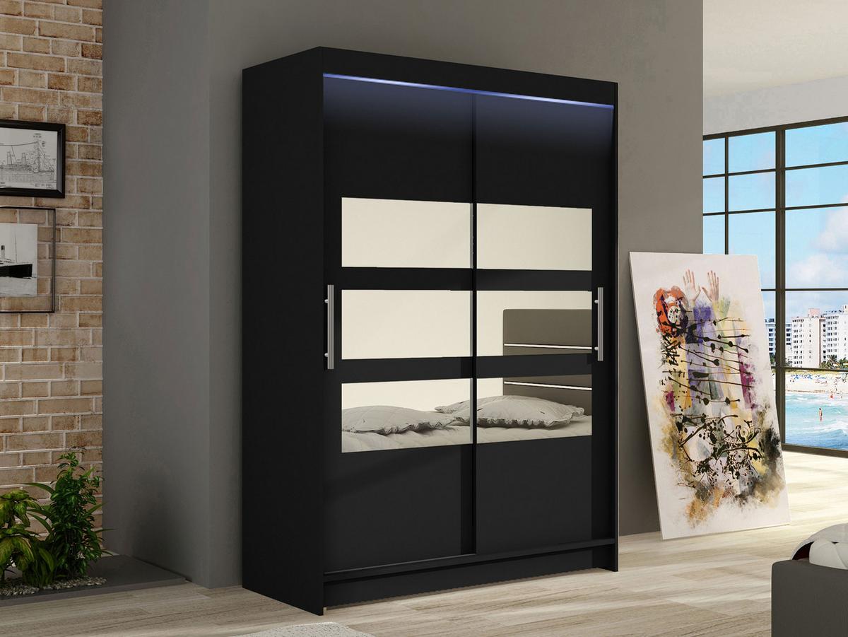 KLEIDERSCHRANK Miami V, mit RGB LED Beleuchtung - Silberfarben/Schwarz, Holzwerkstoff/Kunststoff (120/200/58cm) - MIRJAN24