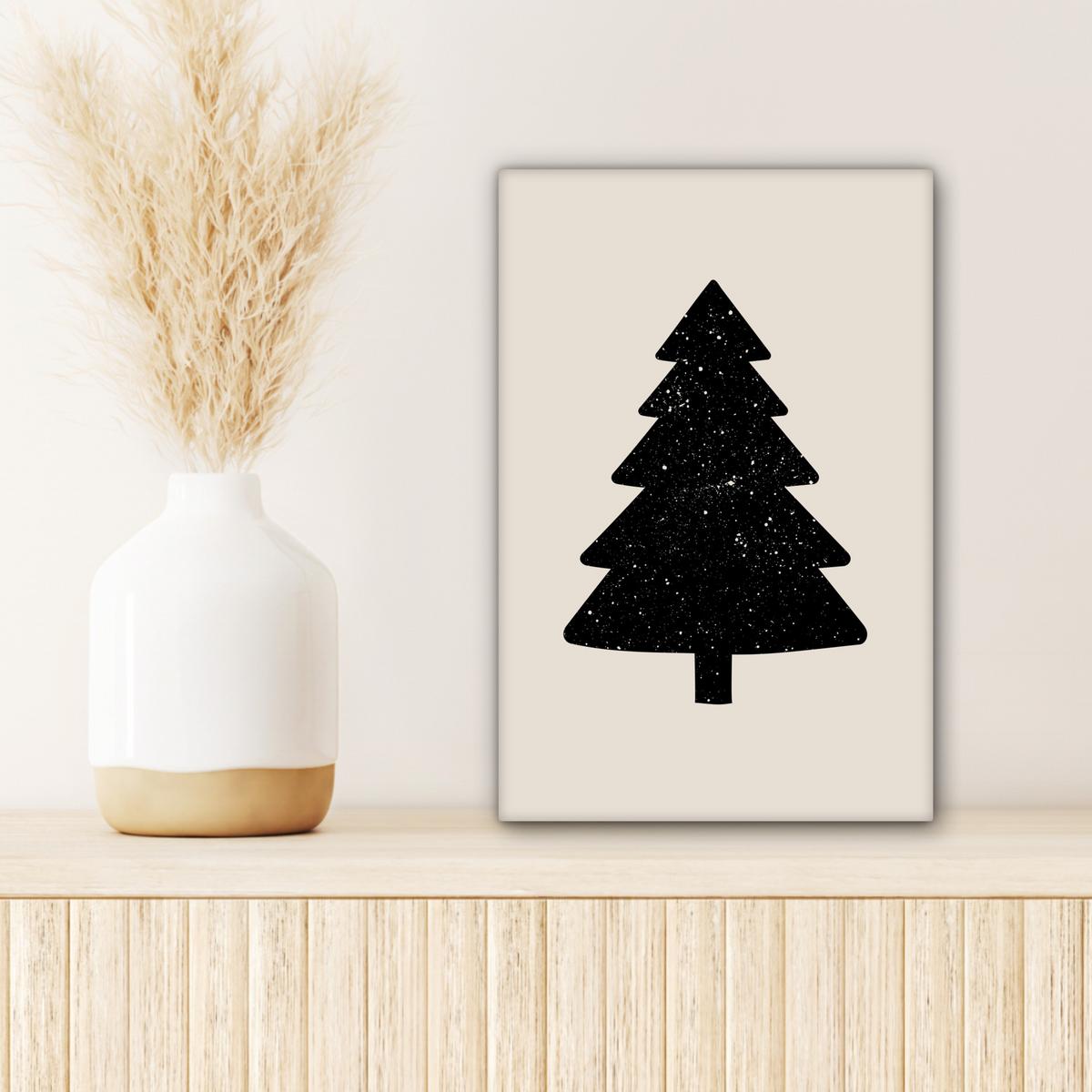 LEINWANDBILD Weihnachtsbaum - Schwarz - Urlaub - Beige Deko Wohnzimmer 20x30 cm - Schwarz, Textil (20/30cm) - MuchoWow