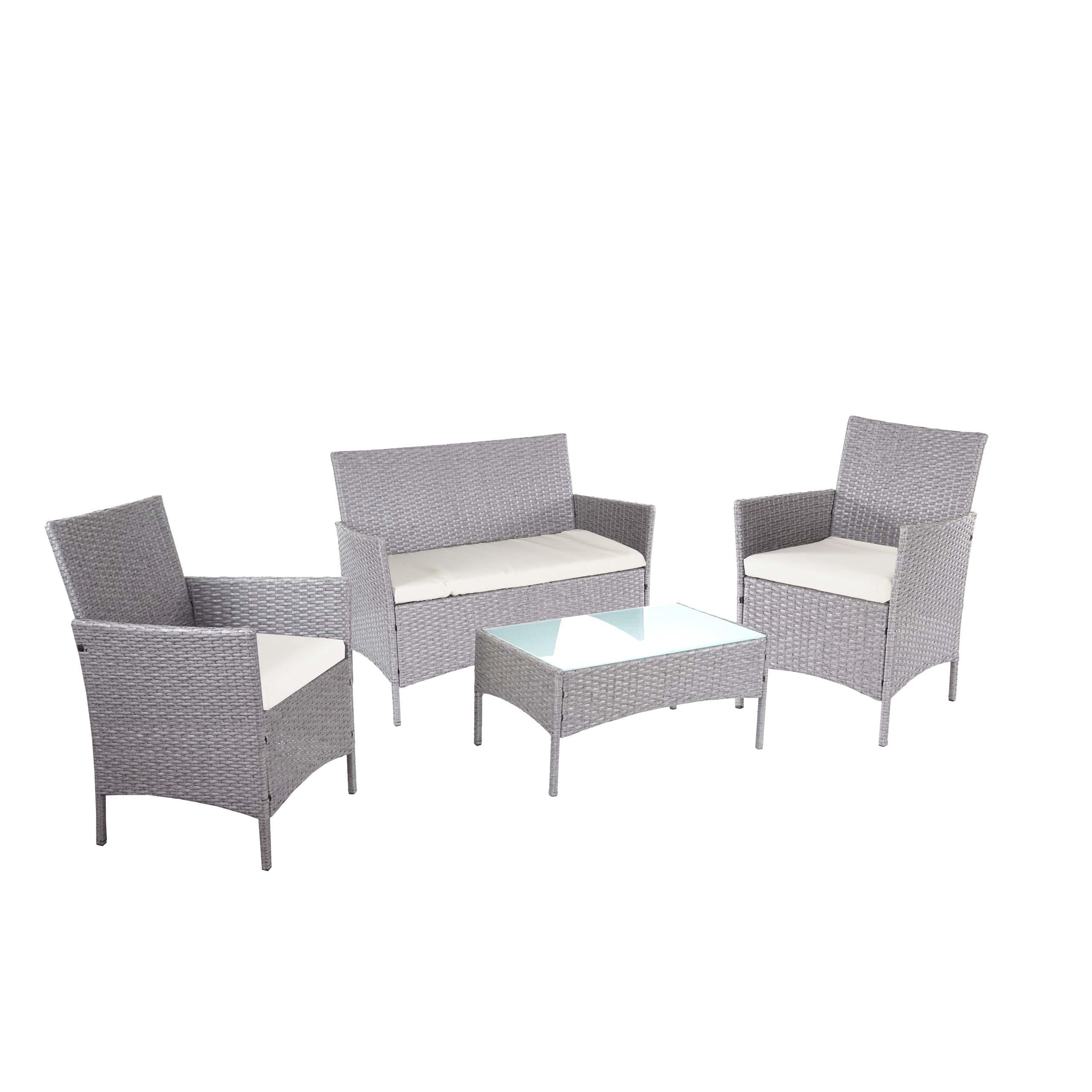 POLY-RATTAN GARTEN-GARNITUR Grau - Weiß/Grau, Kunststoff - MCW
