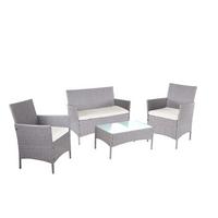 POLY-RATTAN GARTEN-GARNITUR Grau - Weiß/Grau, Kunststoff - MCW