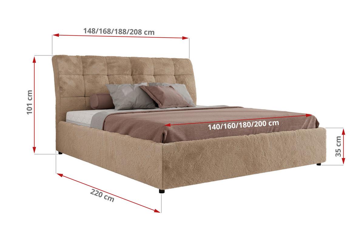 POLSTERBETT GALA CLASSIC 200/200 - Beige Plüsch - ohne Matratze - Beige, Textil (200/200cm) - MKS
