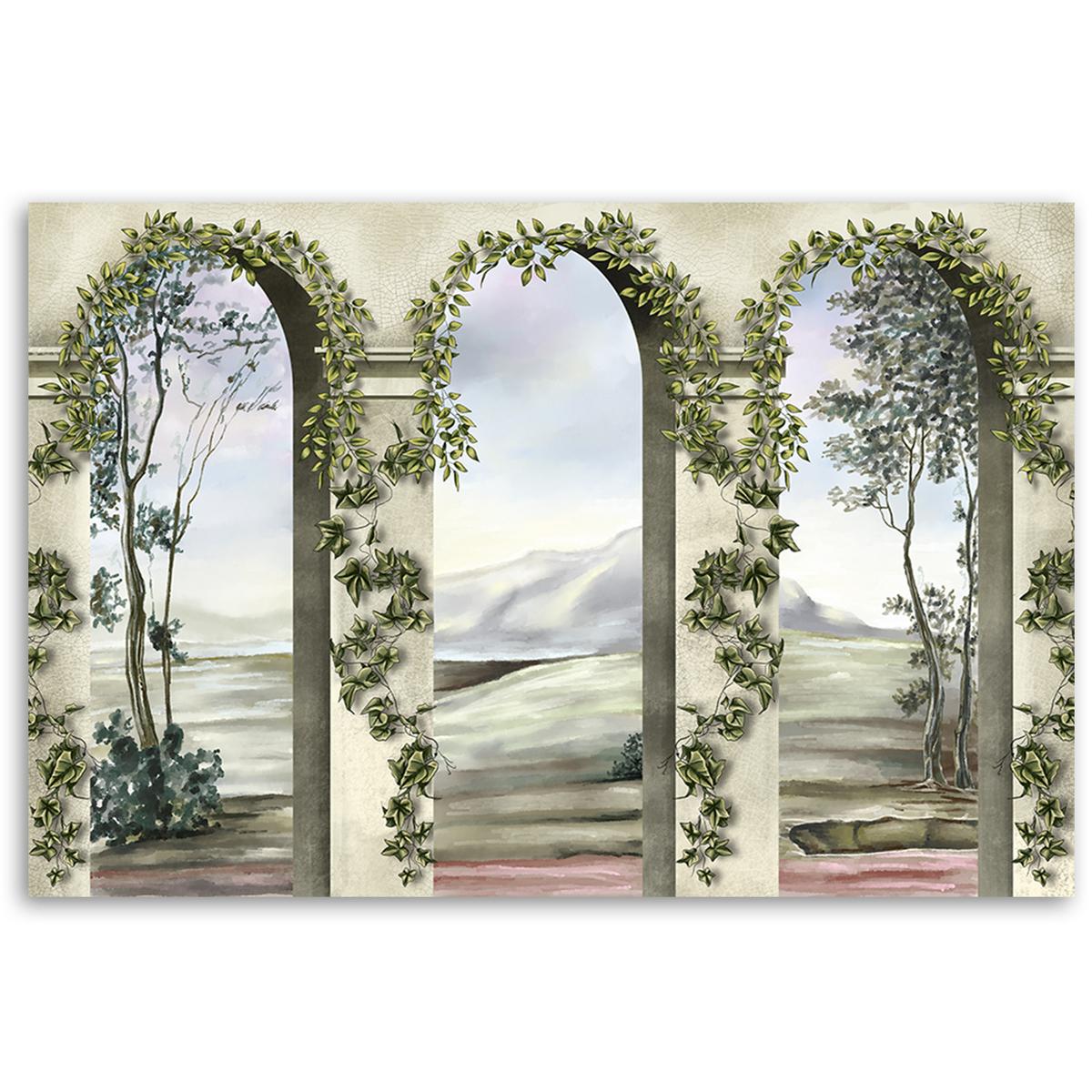 WANDBILD Säulen und Bögen mit Efeu 120x80cm - Beige, Textil (120/80cm) - Feeby